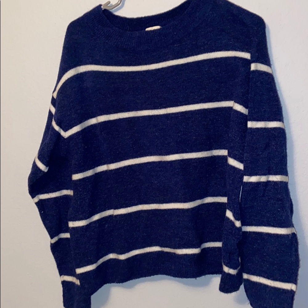 Blue and white striped sweater